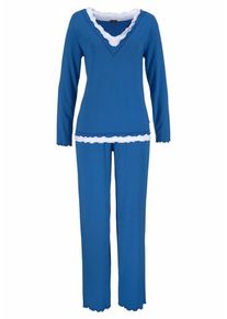Lascana, Damen Pyjama in hochwertiger Layeroptik, Blau