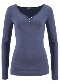 Petite Fleur, Damen Langarmshirt gerippt mit Knopfleiste, Marine