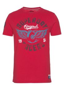 Superdry, Herren T-Shirt 'POWER SUP', Hellblau / Feuerrot / Schwarzmeliert / Weißmeliert