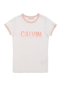 Calvin Klein Jeans, M&auml;dchen Shirts '1X1 RIB CALVIN SLIM TEE', Rosa / Wei&szlig;