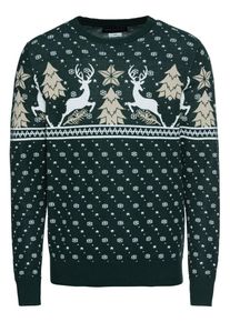 Jack & Jones JACK & JONES, Herren Pullover 'CHRISTMAS KNIT CREW NECK', Grau / Grün / Weiß