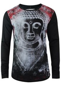 Trueprodigy, Herren Shirt 'Black Budda', Hellgrau / Rot / Schwarz