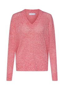 Calvin Klein, Damen Pullover 'MICRO LACE MOULINE V NK SWTR', Dunkelpink / Rot