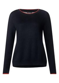 Street One, Damen Pullover, Nachtblau / Neonrot