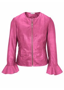 Heine, Damen Lederjacke, Lammnappa mit Volantärmel, Pink