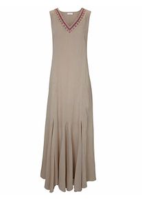 Heine, Damen Maxikleid mit Stickerei, Beige