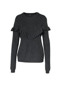 Review, Damen Pullover 'FRILLS VSHAPE', Dunkelgrau