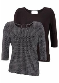Lascana, Damen Shirts, Dunkelgrau / Schwarz
