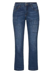 sheego Denim, Damen Casual Gerade Stretch-Jeans mit Patches, Blue Denim