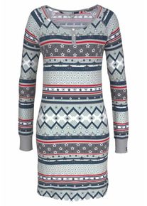 Bench, Damen Nachthemd im Norwegermuster mit Sternen, Navy / Grau / Rot / Wei&szlig;