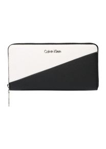 Calvin Klein, Damen Geldbörse 'STRAP LARGE ZIPAROUND', Schwarz / Weiß