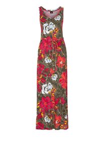 s.Oliver BLACK LABEL, Damen Maxikleid, Khaki / Hellrot / Wei&szlig;