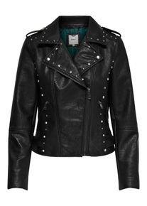Only, Damen Biker Nieten Kunstlederjacke, Schwarz / Silber