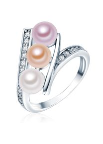 Valero Pearls, Damen Silberring mit Süßwasser-Zuchtperlen und Zirkonia, Apricot / Altrosa / Silber