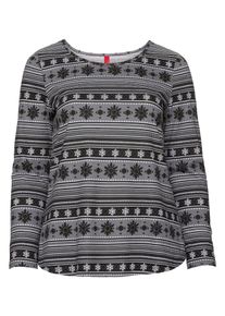 sheego Casual, Damen Langarmshirt, Stone / Schwarz / Weiß