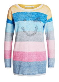 Oui, Damen Pullover, Blau / Hellblau / Gelb / Pastellpink