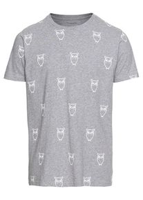 KnowledgeCotton Apparel, Herren T-Shirt 'All Over Big Owl', Grau