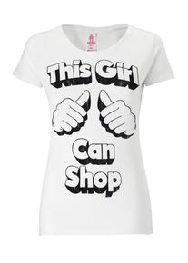 logoshirt, Damen T-Shirt 'This Girl Can Shop', Schwarz / Wei&szlig;