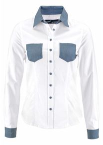 Arizona, Damen Hemdbluse mit Einsätzen in Denim Optik, Blue Denim / Weiß