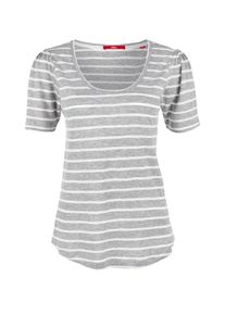 s.Oliver RED LABEL, Damen Gestreiftes Leinen-Shirt, Graumeliert / Weiß