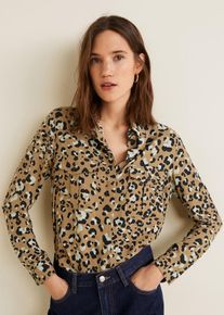 Mango, Damen Bluse 'Serpi4', Hellbraun / Schwarz / Weiß