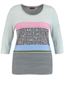 SAMOON, Damen Shirt, Rauchblau / Grau / Hellpink / Schwarz / Wei&szlig;