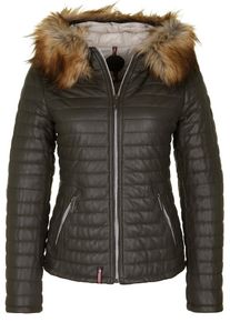 Oakwood, Damen Lederjacke mit Kunstfell-Kragen, Braun