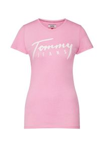 Tommy Jeans, Damen Shirt 'TJW TOMMY SCRIPT TEE', Rosa / Weiß