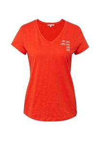 Tom Tailor Denim, Damen T-Shirt, Orangerot / Weiß