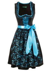 Country Line, Damen Dirndl midi mit Applikatiion, Türkis / Schwarz
