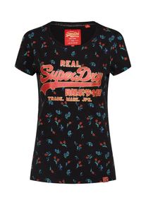 Superdry, Damen Shirt 'VINTAGE LOGO CNY FLORAL AOP ENTRY TEE', Rot / Schwarz