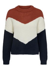 Only, Damen Strickpullover, Nachtblau / Rostbraun / Wei&szlig;
