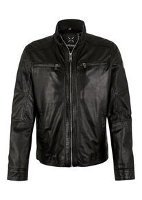 Stones, Herren Lederjacke Carrington mit Stehkragen, Schwarz