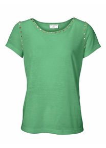 Heine, Damen Rundhalsshirt mit Nieten, Grasgrün