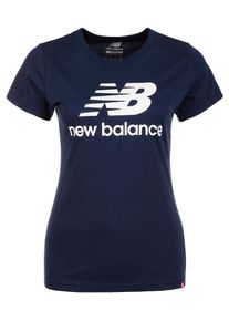 New Balance, Damen T-Shirt 'Essentials Stacked Logo', Dunkelblau / Weiß