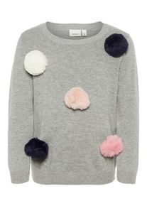 name it, M&auml;dchen Pullover, Graumeliert / Rosa / Schwarz / Wei&szlig;