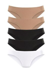 Petite Fleur, Damen Bikinislips (5 St&uuml;ck), Beige / Schwarz / Wei&szlig;