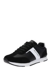 Tommy Hilfiger, Herren Sneaker 'Leather Material Mix Runner', Schwarz / Weiß