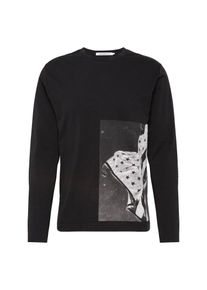 Calvin Klein Jeans, Herren Shirt 'GRAPHIC SIDE FLAG LS REG TEE', Grau / Schwarz / Wei&szlig;
