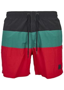 Urban Classics, Herren Badeshorts, Gr&uuml;n / Feuerrot / Schwarz