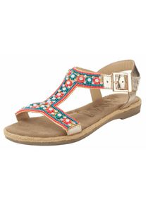 Heine, Damen Sandalette, Blau / Gold / Koralle