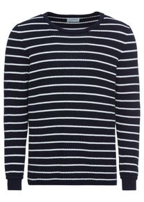 Nowadays, Herren Pullover 'heavy structure cotton sweater', Schwarz / Wei&szlig;