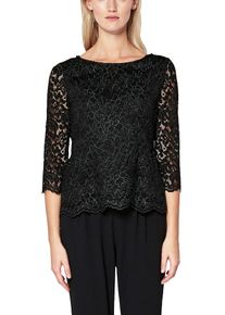 s.Oliver BLACK LABEL, Damen Blusenshirt aus floraler Spitze, Schwarz