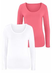 Vivance, Damen Langarmshirts (2 Stück) aus Baumwoll-Stretch, Lachs / Weiß