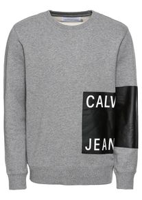 Calvin Klein Jeans, Herren Sweatshirt 'CALVIN JEANS LOGO REG CREW NECK', Graumeliert / Schwarz / Wei&szlig;