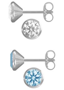 Firetti, Damen 2 Paar Ohrstecker rund mit Zirkonia (4tlg.), Hellblau / Silber