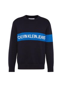 Calvin Klein Jeans, Herren Pullover 'INSTITUTIONAL EMBROIDERY CN', Blau / Dunkelblau / Weiß