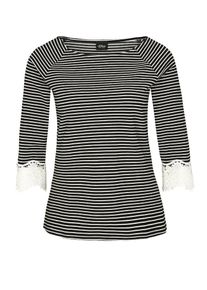 s.Oliver BLACK LABEL, Damen Shirt mit Spitzenbesatz, Schwarz / Weiß