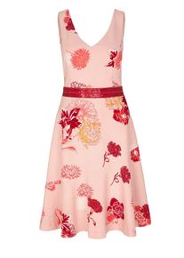 s.Oliver BLACK LABEL, Damen Cocktailkleid, Gelb / Altrosa / Rot / Wei&szlig;