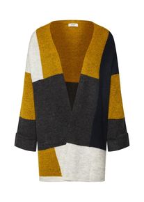 Jacqueline de Yong, Damen Strickjacke 'JDYROBIN BLOCK L/S CARDIGAN KNT', Dunkelgelb / Graumeliert / Schwarz / Weiß